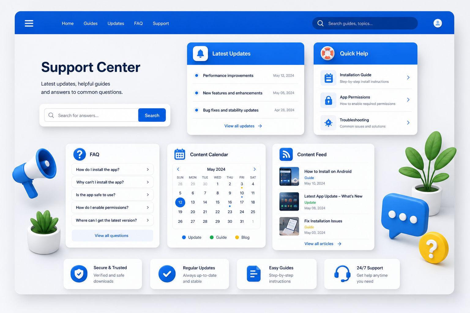 updates and support guide dashboard